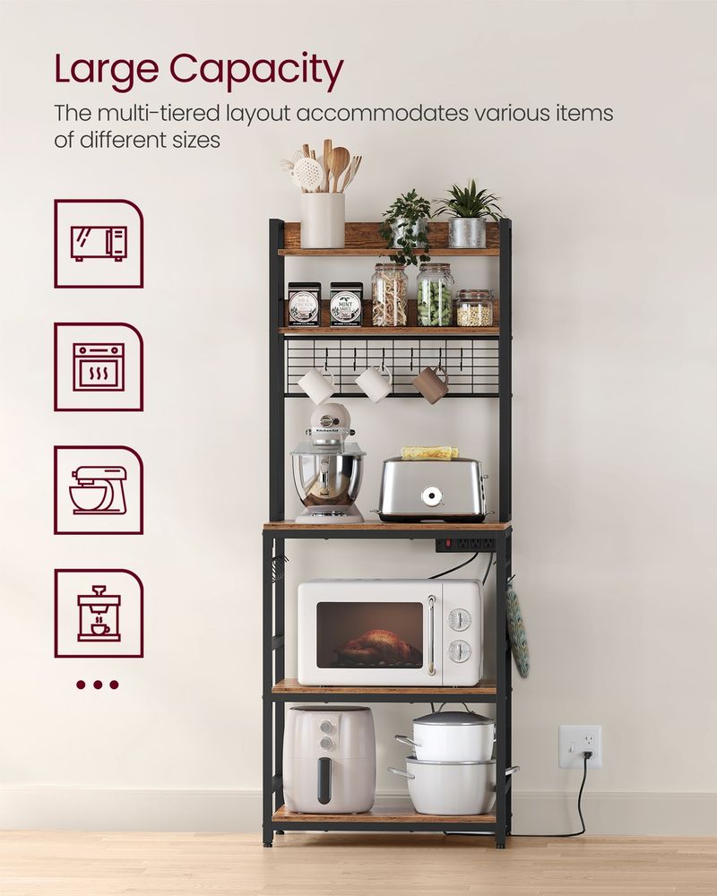Bakers Rack With Power Outlet Hutch Kitchen Storage Microwave Stand