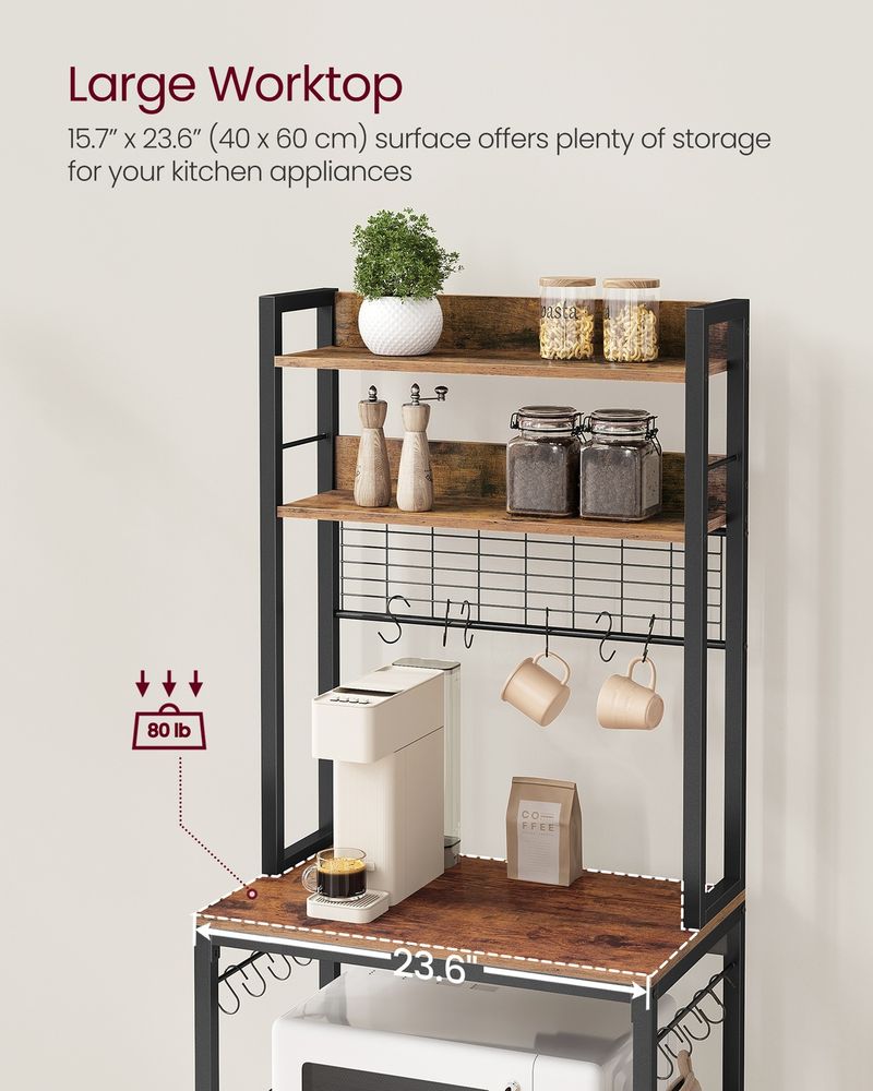 Bakers Rack With Power Outlet Hutch Kitchen Storage Microwave Stand