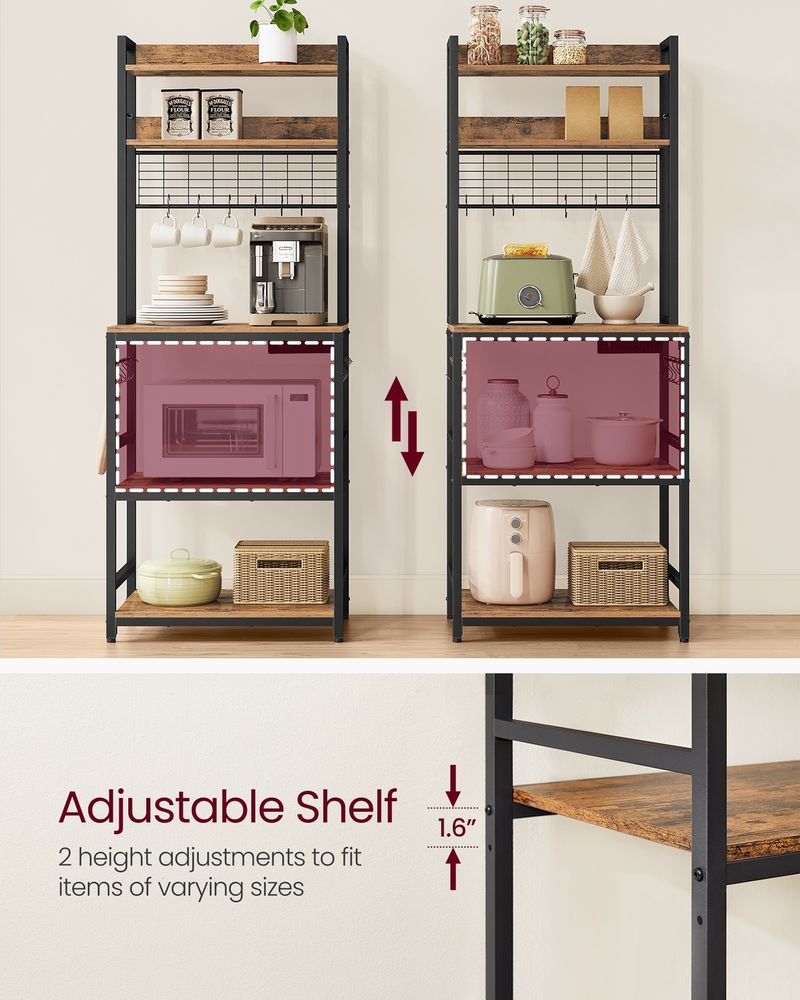 Bakers Rack With Power Outlet Hutch Kitchen Storage Microwave Stand