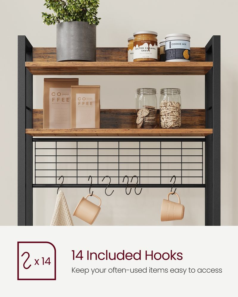 Bakers Rack With Power Outlet Hutch Kitchen Storage Microwave Stand