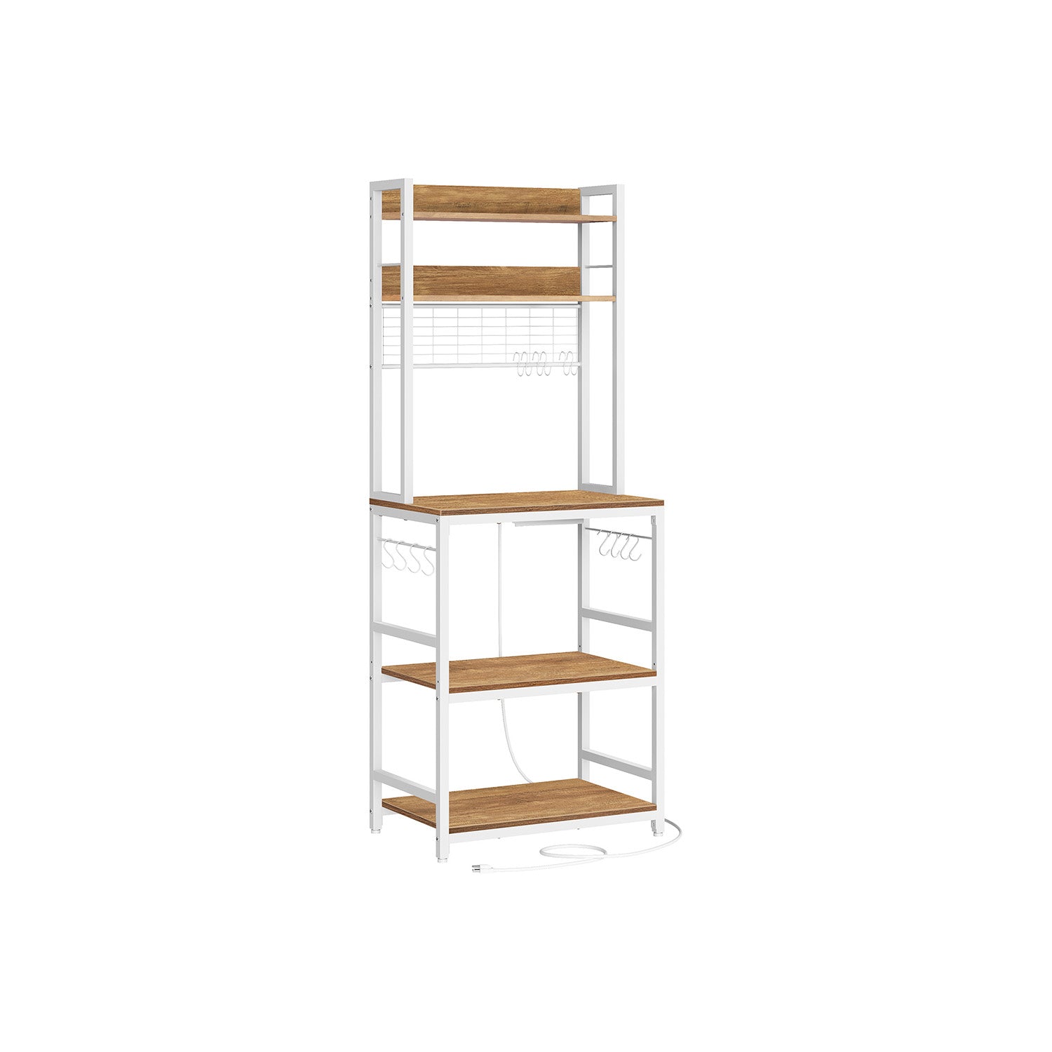 Bakers Rack With Power Outlet Hutch Kitchen Storage Microwave Stand