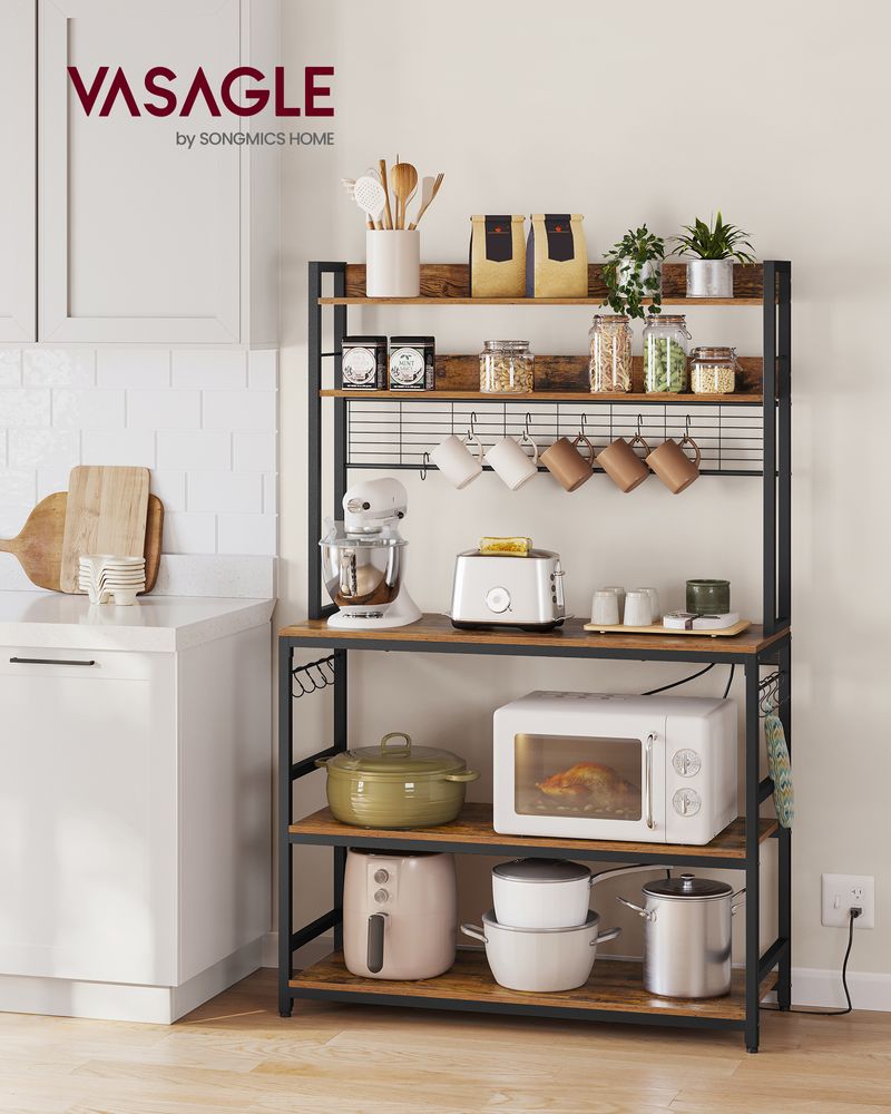 Hutch Baker’s Rack With Power Outlet – Adjustable Shelf – 5-Tier Storage