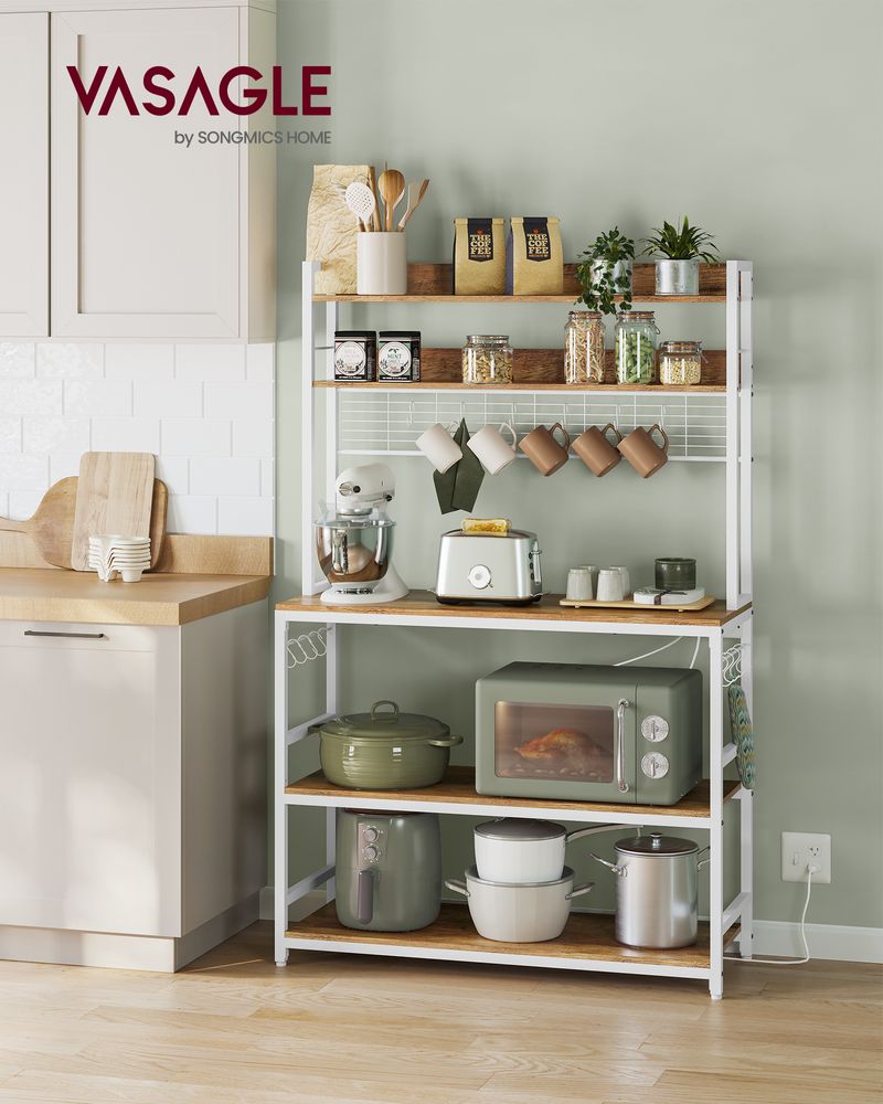 Hutch Baker’s Rack With Power Outlet – Adjustable Shelf – 5-Tier Storage
