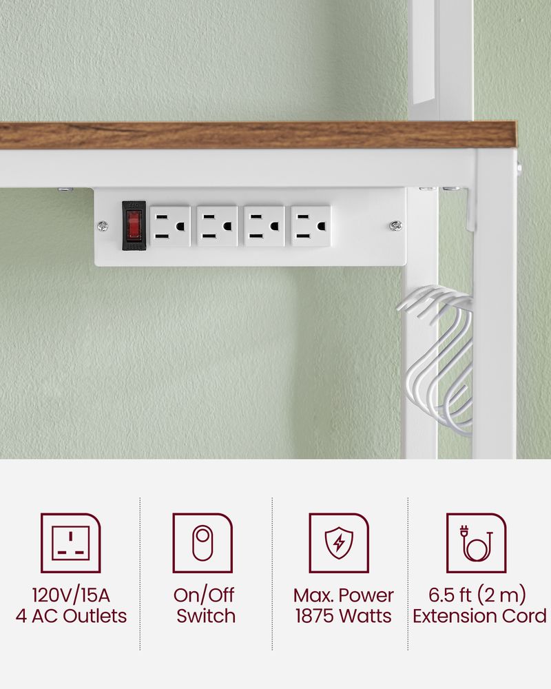 Hutch Bakers Rack With Power Outlet – Adjustable Shelf – Kitchen Storage
