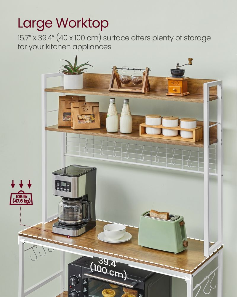 Hutch Bakers Rack With Power Outlet – Adjustable Shelf – Kitchen Storage