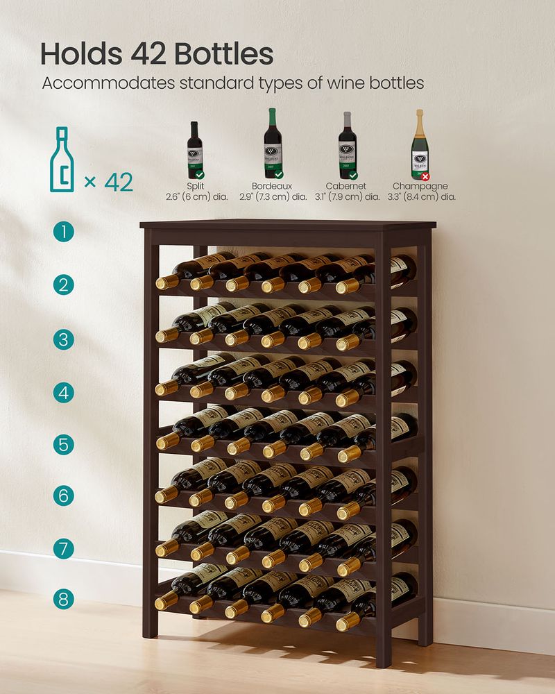Wine Rack - 42 Bottle Freestanding - Bamboo Floor Storage