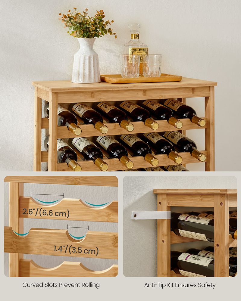 Wine Rack - 42 Bottle Freestanding - Bamboo Floor Storage