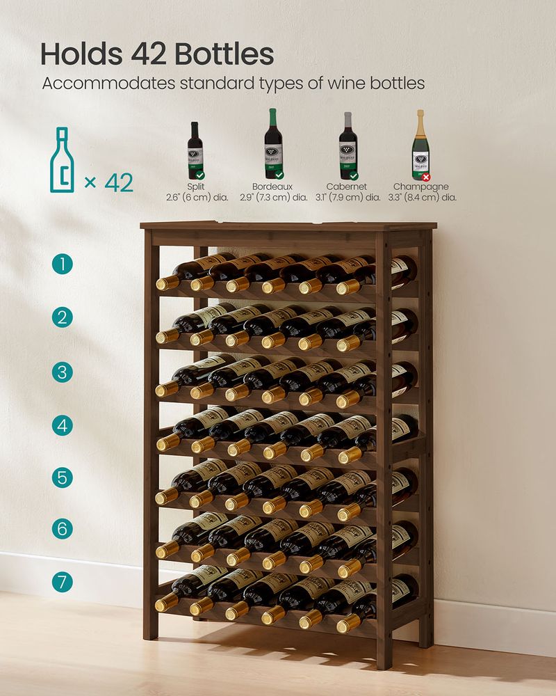 Wine Rack - 42 Bottle Freestanding - Bamboo Floor Storage