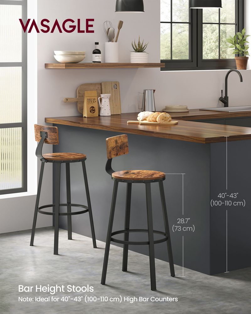 Bar Height Bar Stools - With Back - Set Of 2 - Comfortable