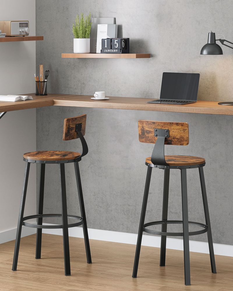 Bar Height Bar Stools - With Back - Set Of 2 - Comfortable