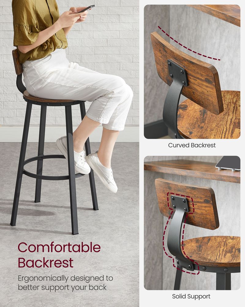 Bar Height Bar Stools - With Back - Set Of 2 - Comfortable