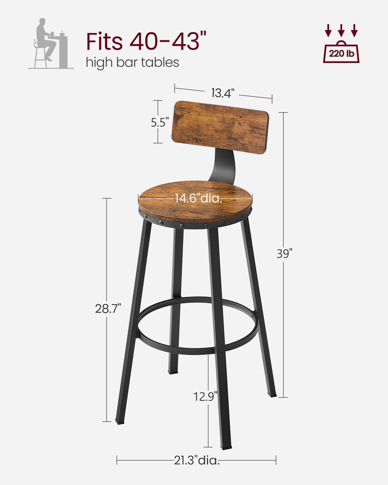 Bar Height Bar Stools - With Back - Set Of 2 - Comfortable