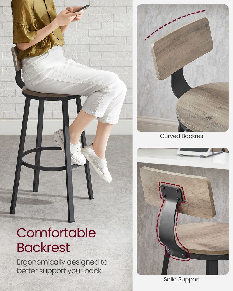 Bar Height Bar Stools - With Back - Set Of 2 - Comfortable