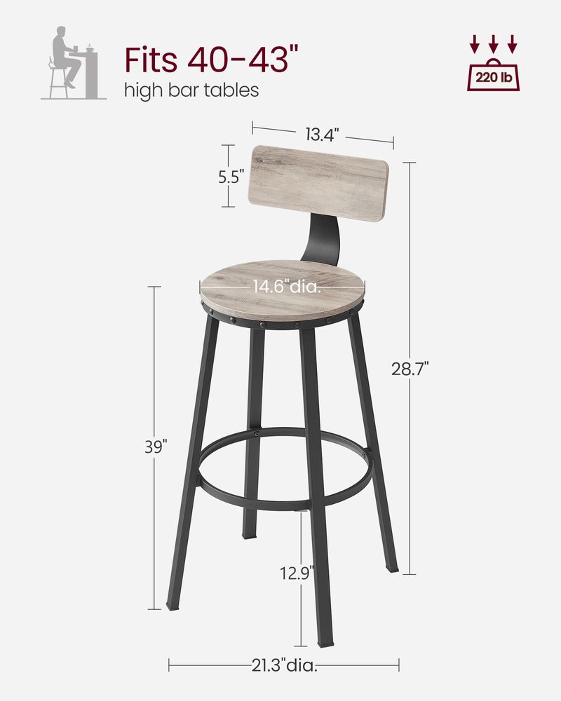 Bar Height Bar Stools - With Back - Set Of 2 - Comfortable