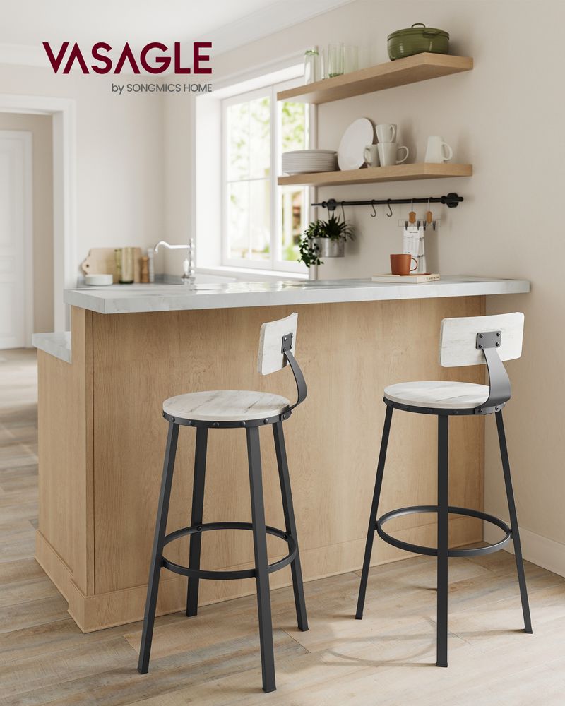 Bar Height Bar Stools - With Back - Set Of 2 - Comfortable
