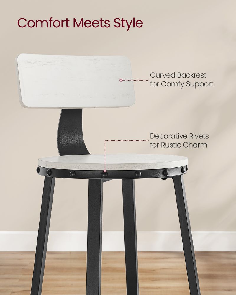 Bar Height Bar Stools - With Back - Set Of 2 - Comfortable