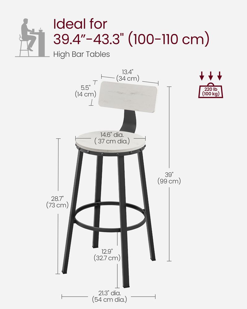 Bar Height Bar Stools - With Back - Set Of 2 - Comfortable