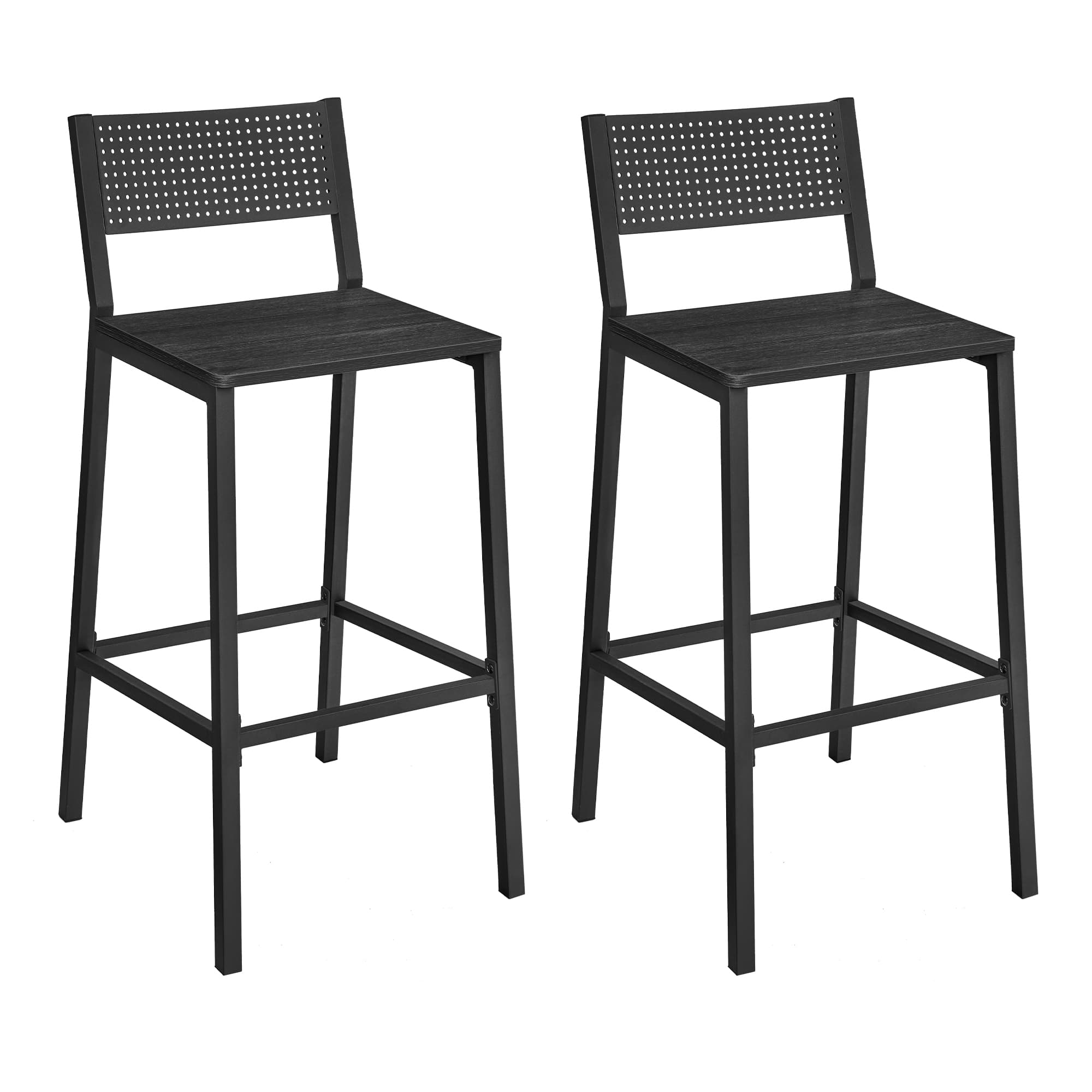 Industrial Bar Stools Set of 2 With Backrest 28.5 Inch Seat Height