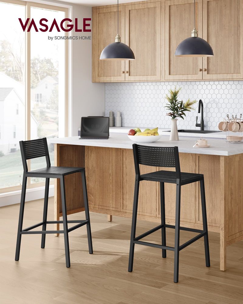 Industrial Bar Stools Set of 2 With Backrest 28.5 Inch Seat Height