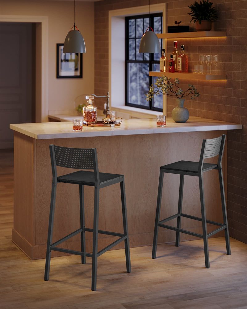 Industrial Bar Stools Set of 2 With Backrest 28.5 Inch Seat Height