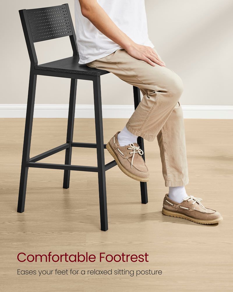 Industrial Bar Stools Set of 2 With Backrest 28.5 Inch Seat Height