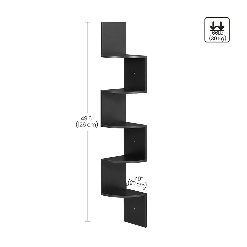 Corner Shelf - 5 Tier Wall Mount - Floating Storage Display