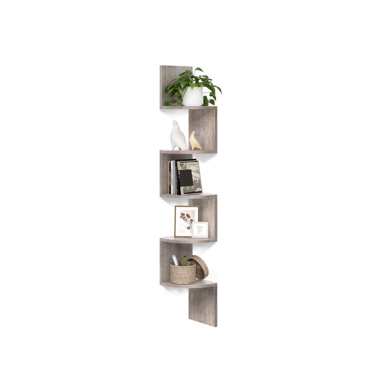 Wall Mounted Corner Shelf - 5 Tier - Space Saving Display Storage