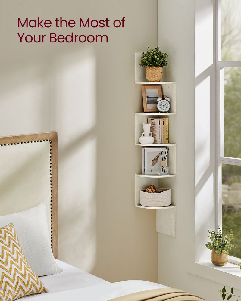 Corner Shelf - 5 Tier Wall Mount - Floating Storage Display