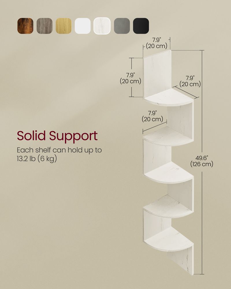 Corner Shelf - 5 Tier Wall Mount - Floating Storage Display