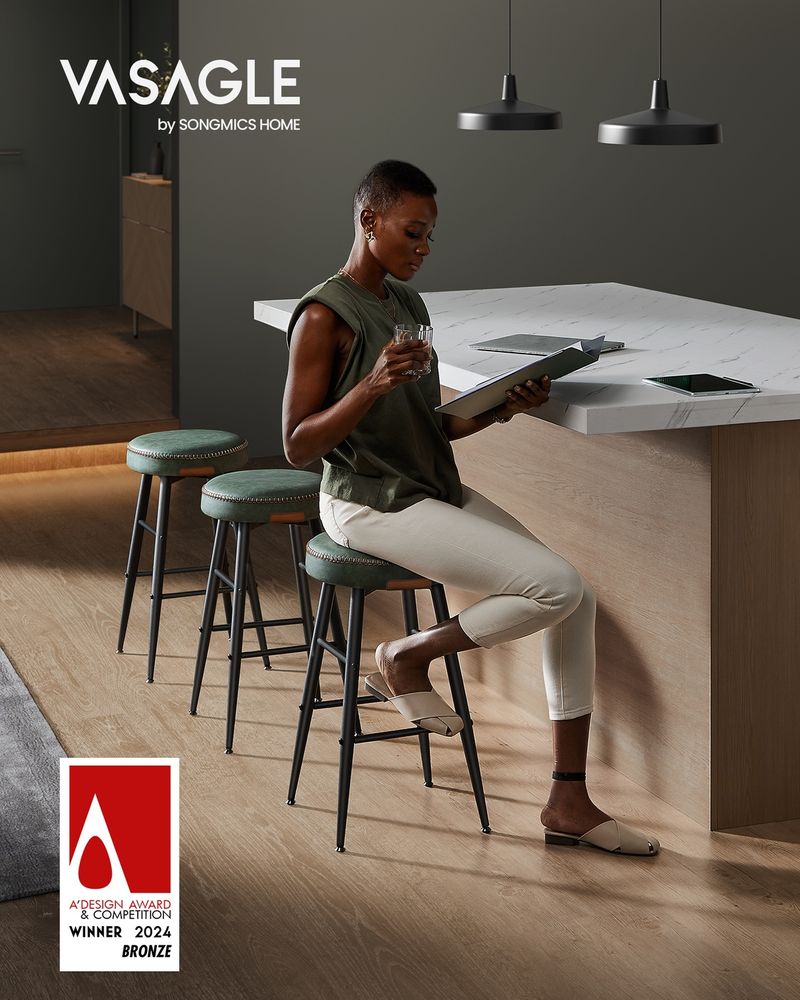 Counter Stools Set of 2 – Padded Faux Leather – Adjustable Footrests