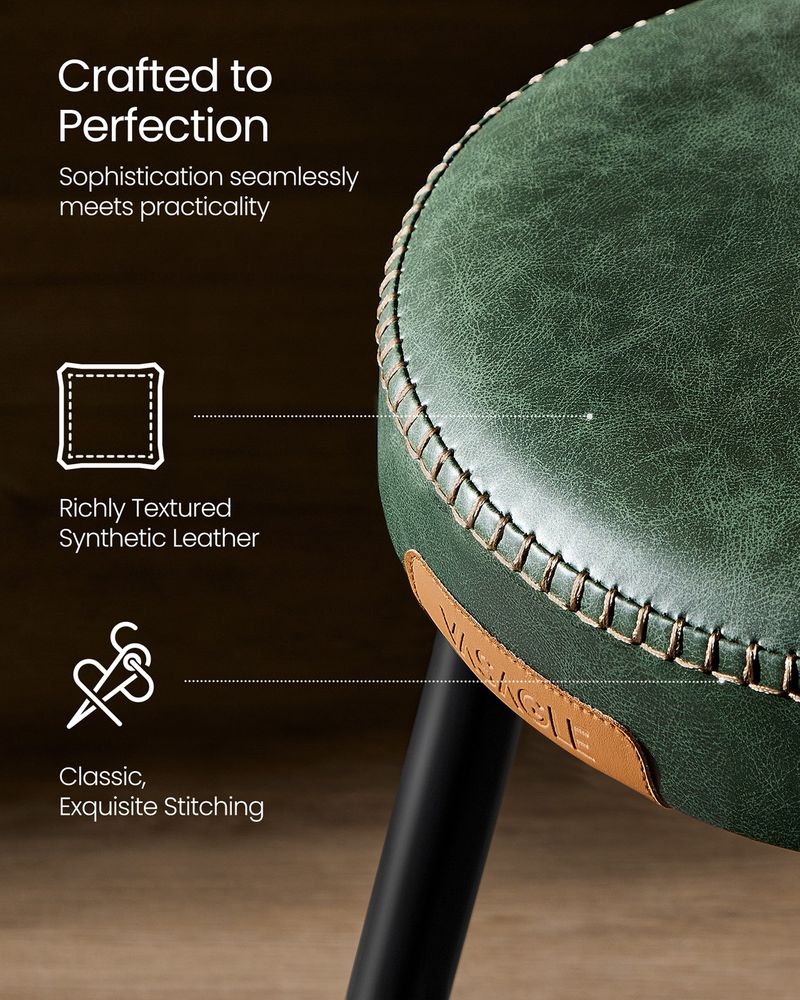 Counter Stools Set of 2 – Padded Faux Leather – Adjustable Footrests