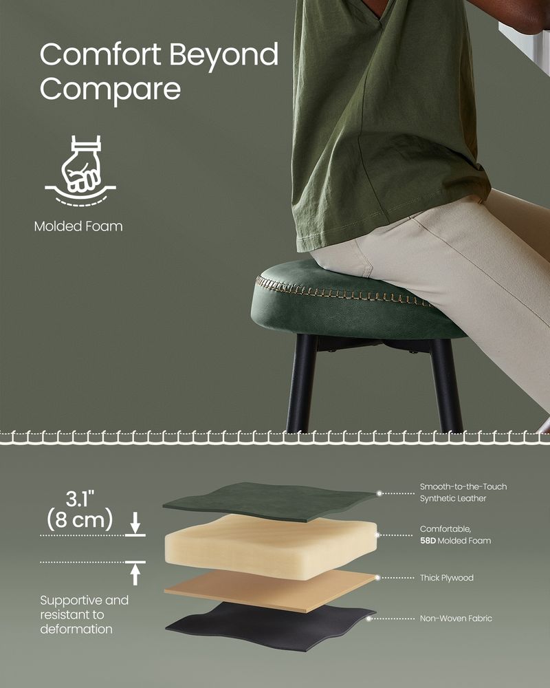 Counter Stools Set of 2 – Padded Faux Leather – Adjustable Footrests