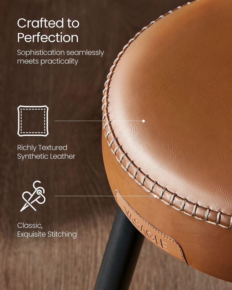 Counter Stools Set of 2 – Padded Faux Leather – Adjustable Footrests