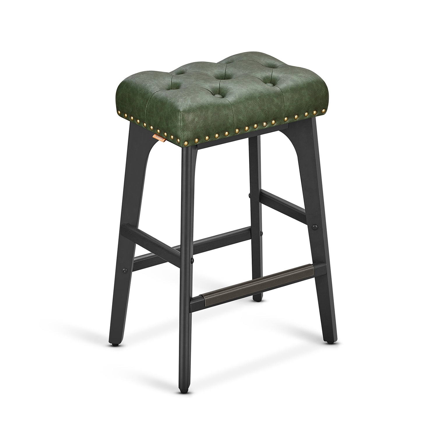 Counter Height Bar Stools Set of 2 – Tufted Seats – Wood Legs