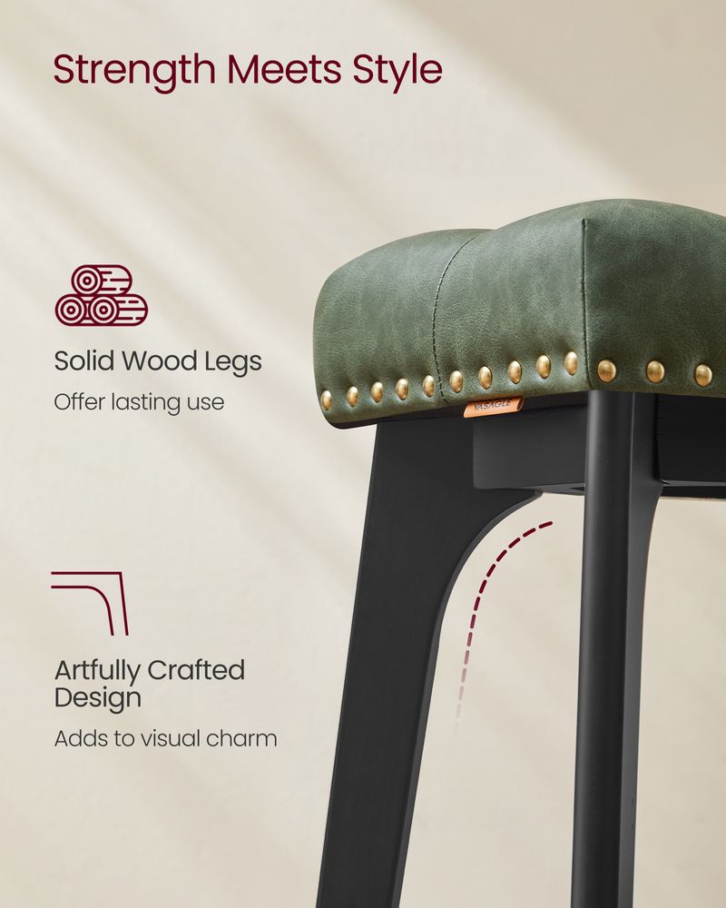 Counter Height Bar Stools Set of 2 – Tufted Seats – Wood Legs