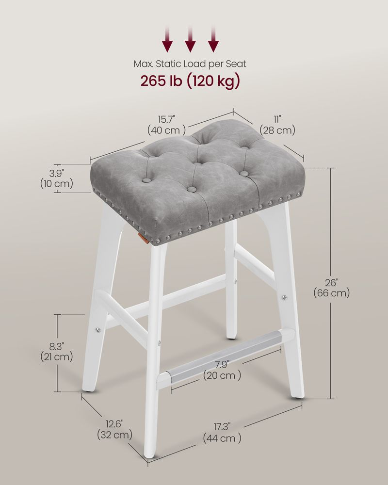 Counter Height Bar Stools Set of 2 – Tufted Seats – Wood Legs