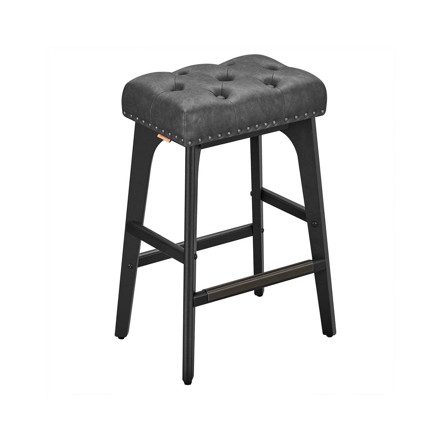 Counter Height Bar Stools Set of 2 – Tufted Seats – Wood Legs