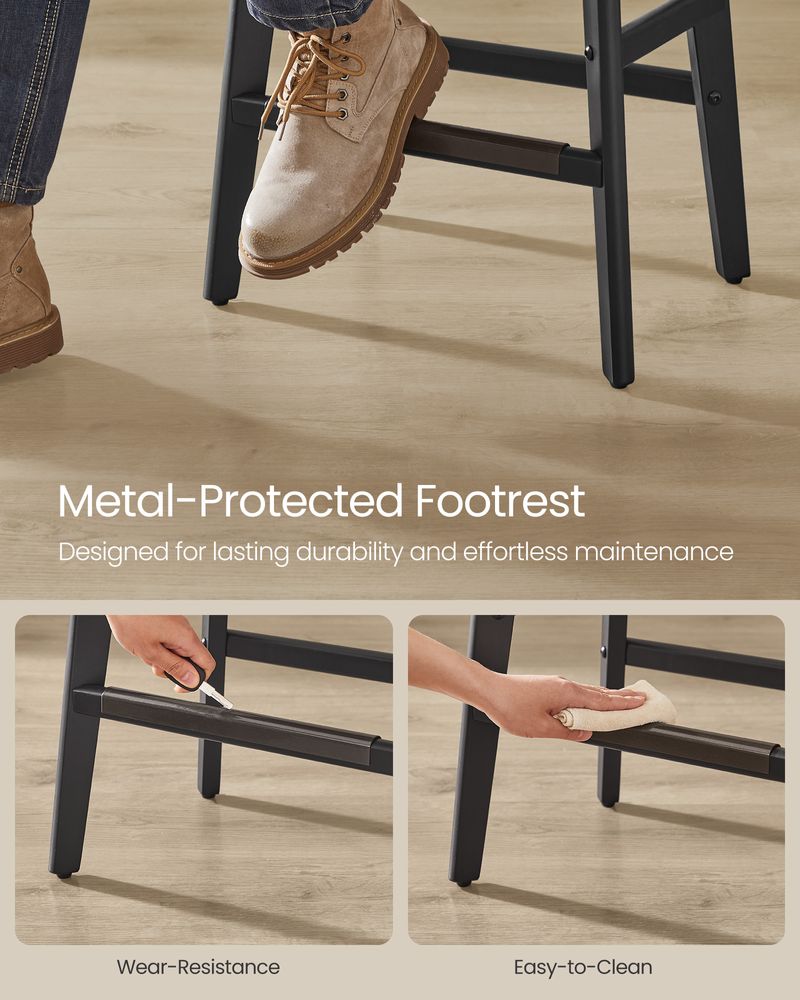 Counter Height Bar Stools Set of 2 – Tufted Seats – Wood Legs