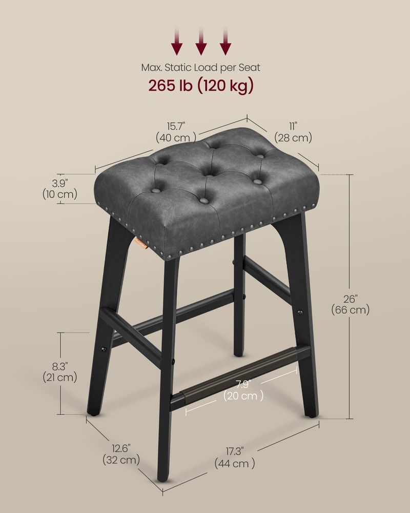 Counter Height Bar Stools Set of 2 – Tufted Seats – Wood Legs