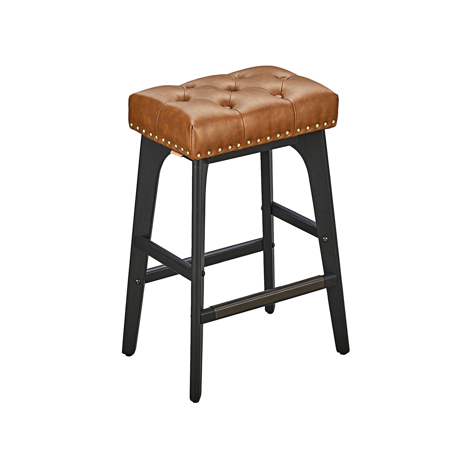 Counter Height Bar Stools Set of 2 – Tufted Seats – Wood Legs
