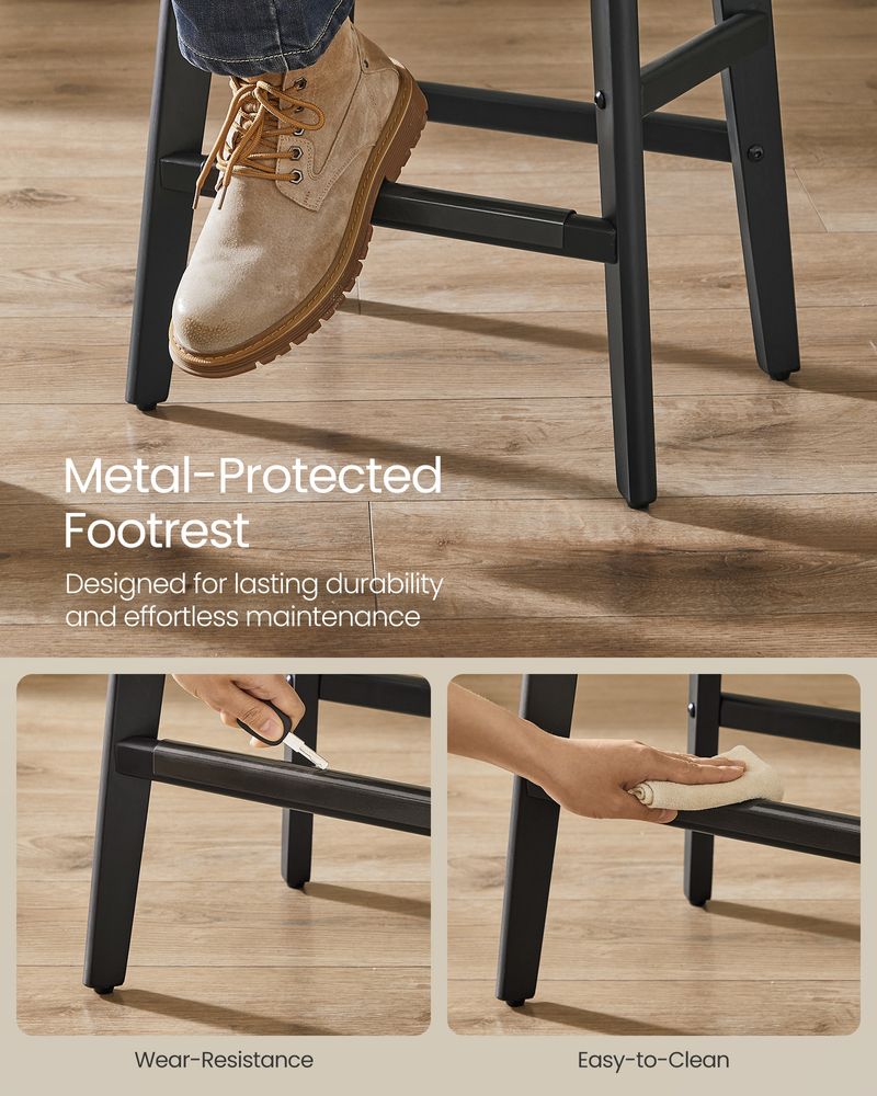 Counter Height Bar Stools Set of 2 – Tufted Seats – Wood Legs