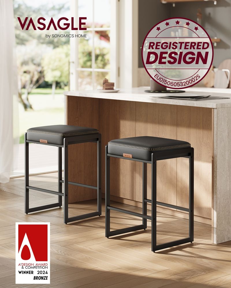 Counter Height Bar Stools – Padded Faux Leather Seats – Metal Legs