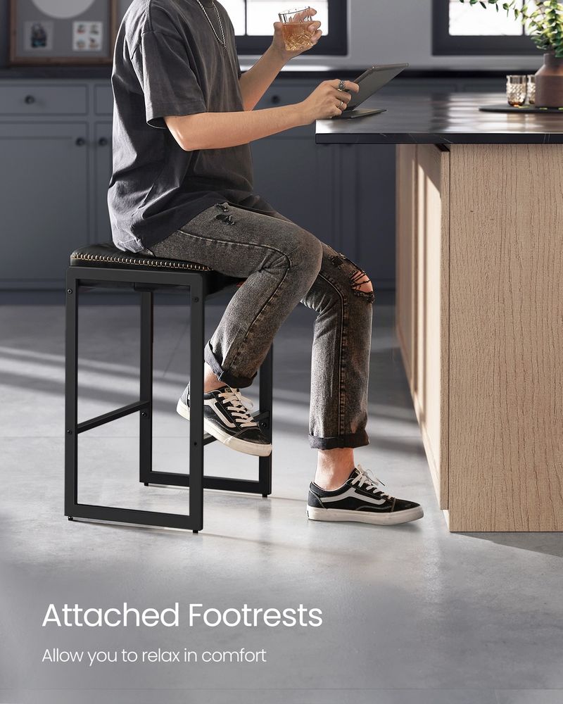 Counter Height Bar Stools – Padded Faux Leather Seats – Metal Legs