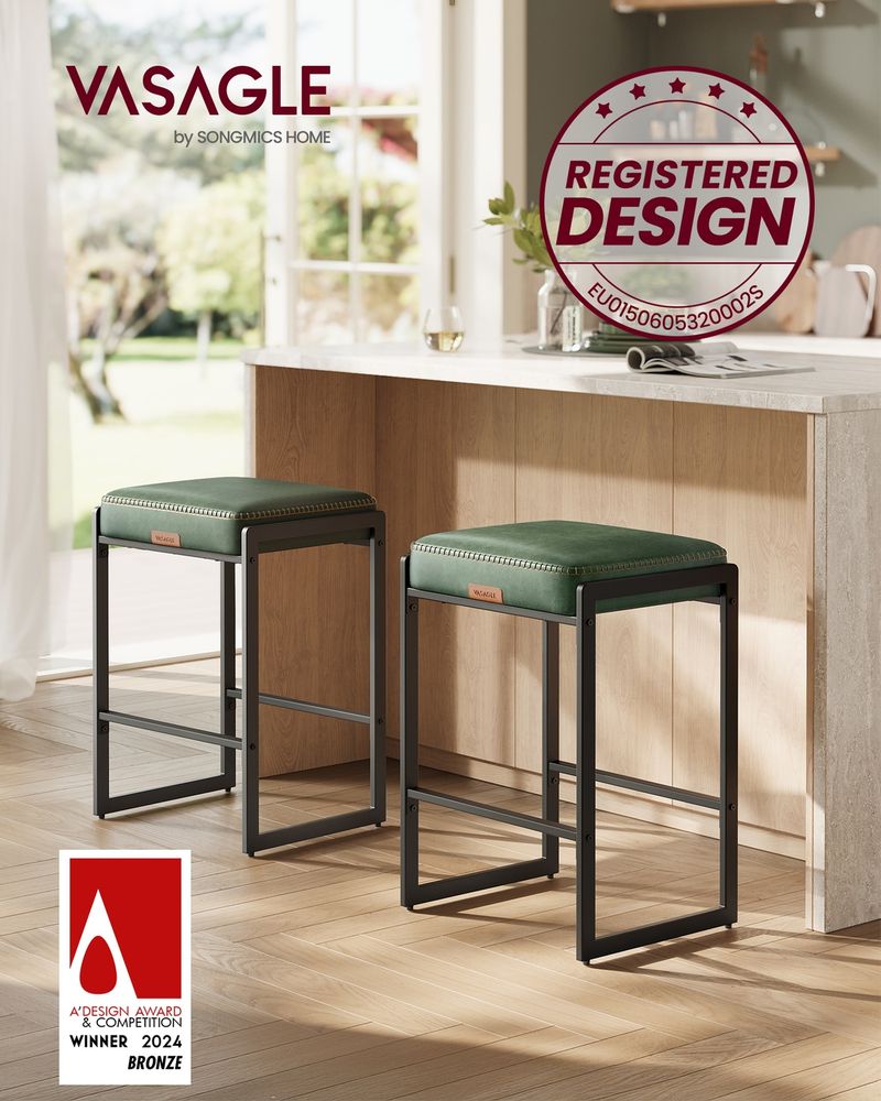 Counter Height Bar Stools – Padded Faux Leather Seats – Metal Legs