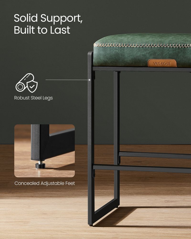 Counter Height Bar Stools – Padded Faux Leather Seats – Metal Legs