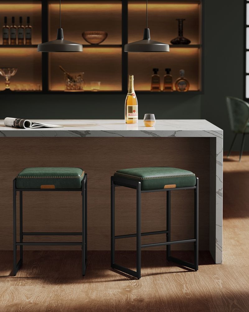 Counter Height Bar Stools – Padded Faux Leather Seats – Metal Legs