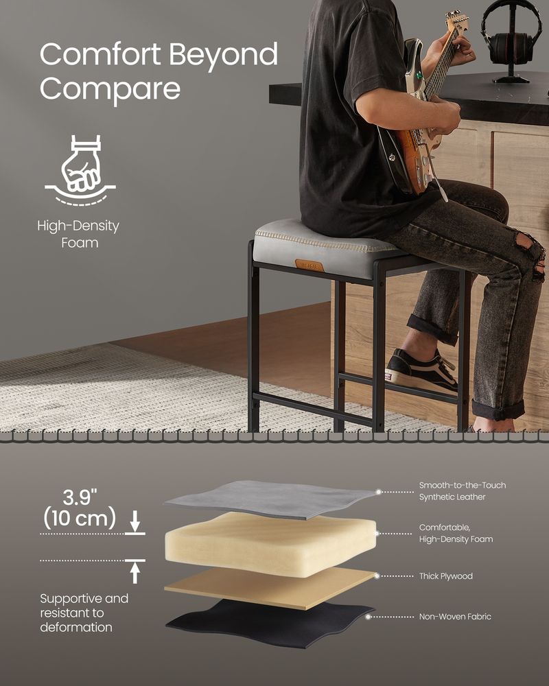 Counter Height Bar Stools – Padded Faux Leather Seats – Metal Legs