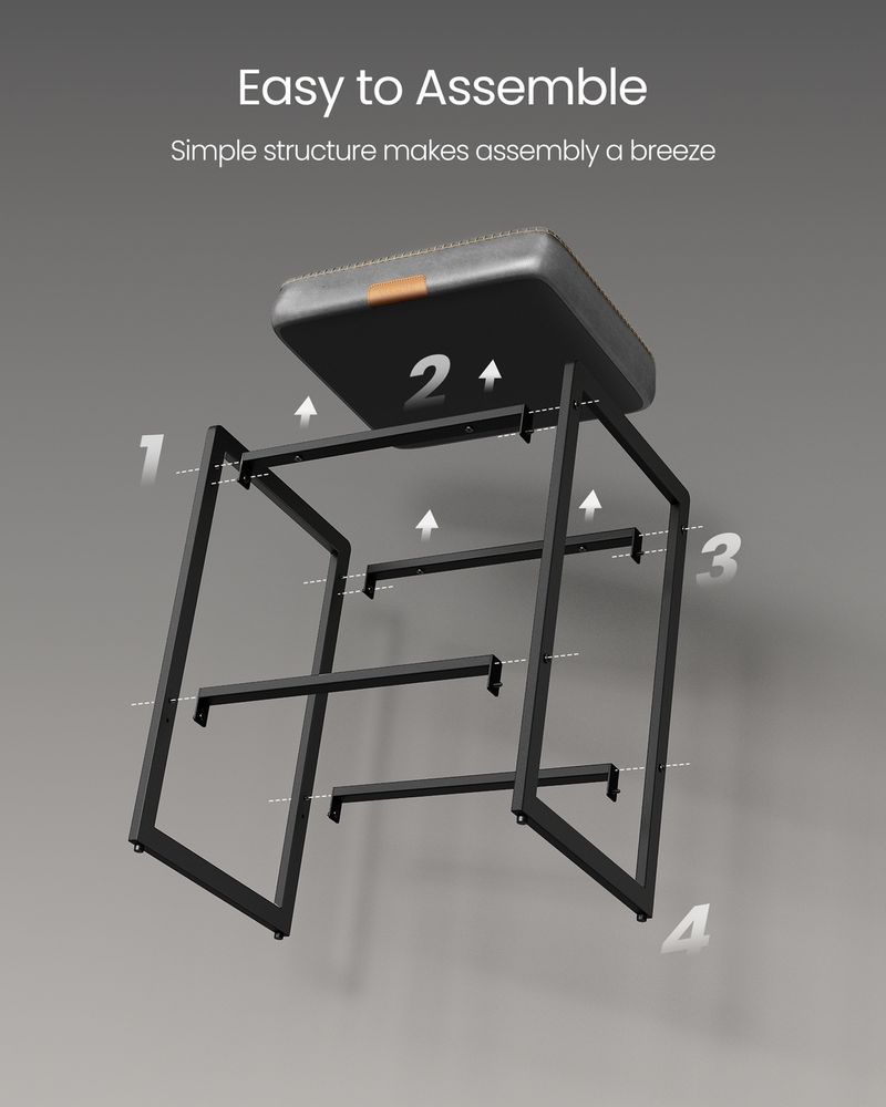 Counter Height Bar Stools – Padded Faux Leather Seats – Metal Legs