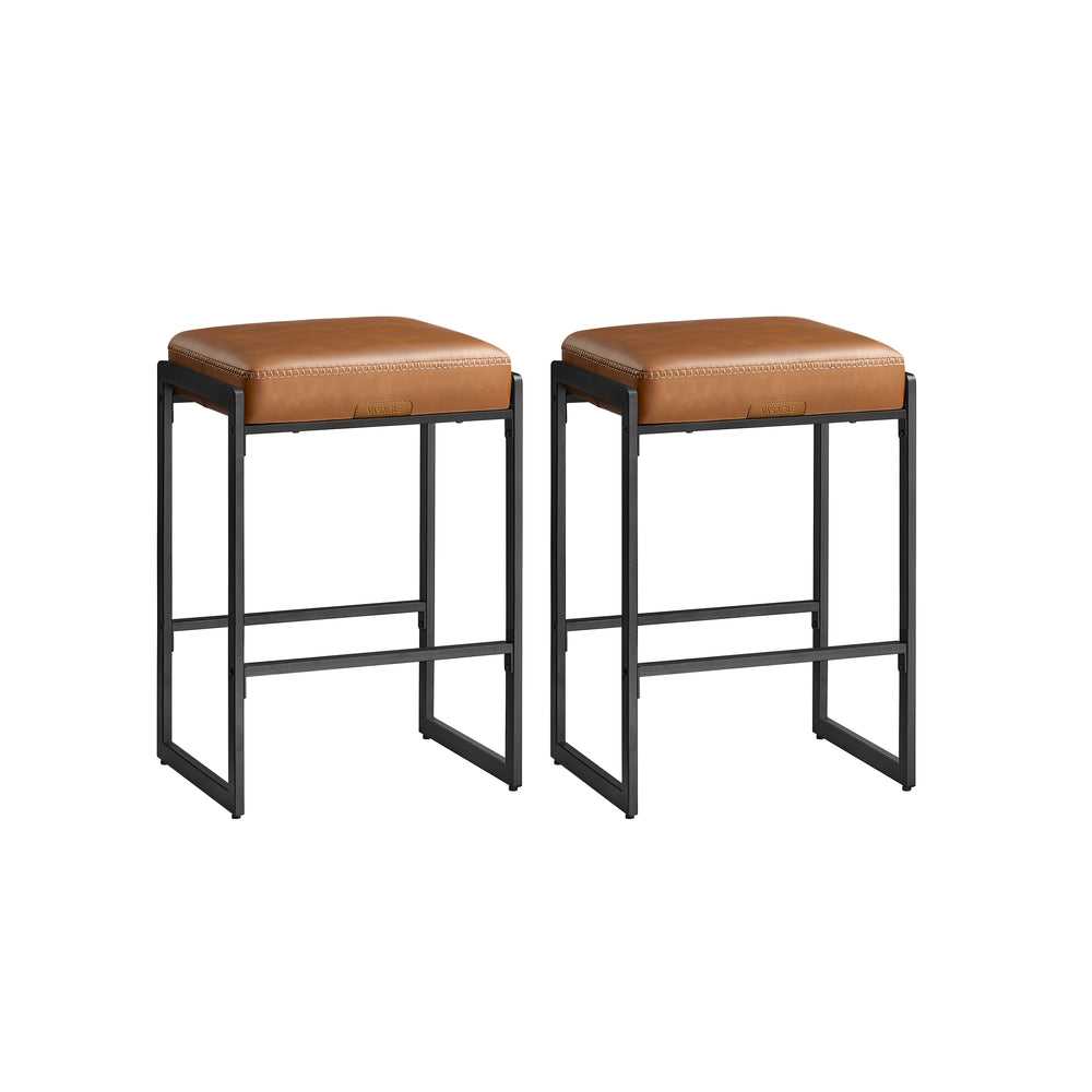 Counter Height Bar Stools – Padded Faux Leather Seats – Metal Legs
