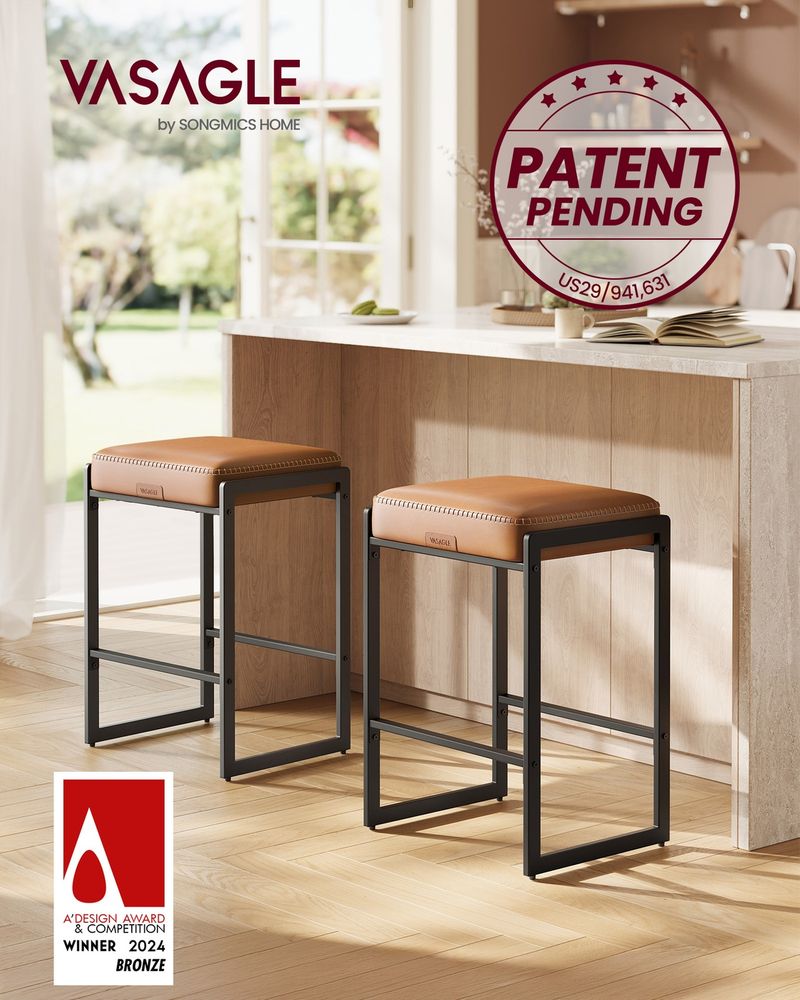 Counter Height Bar Stools – Padded Faux Leather Seats – Metal Legs